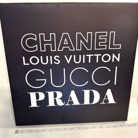 CHANEL LOUIS VUITTON GUCCI PRADA Designer Fashion Canvas Art Black White 16x16in