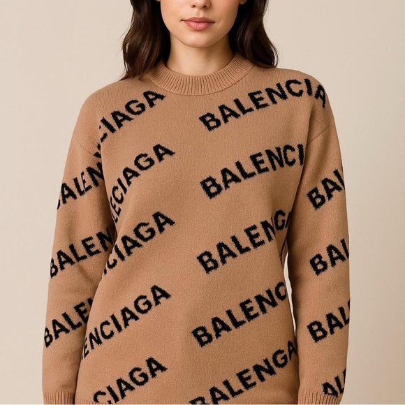 Balenciaga Men's Logo Intarsia Wool Sweater