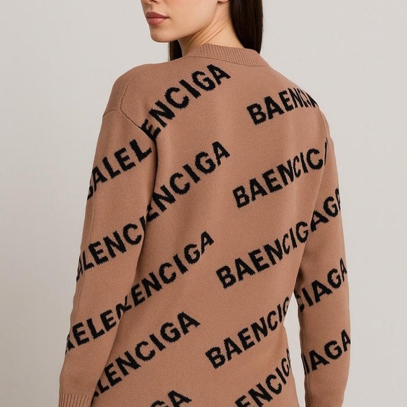 Balenciaga Men's Logo Intarsia Wool Sweater