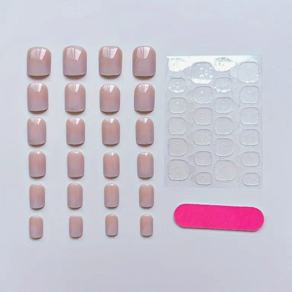 24pcs Glossy Jelly Pink Gradient Short Oval Press-On Fake Nails with Glue