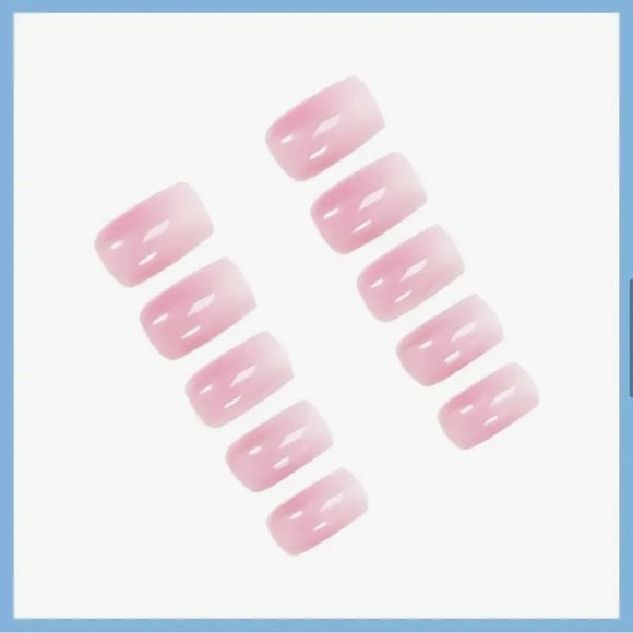 24pcs Medium Square Pink Gradient Press-On Glue-On Fake Nails - High Quality, Easy Application