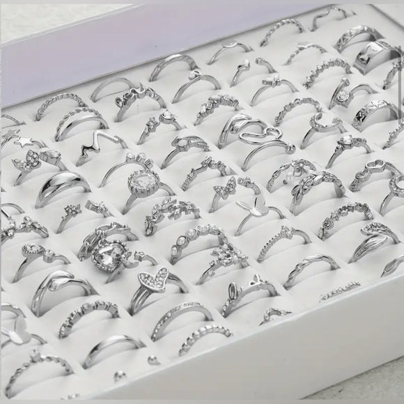 Wholesale Bohemian Style 5-Piece CZ Waterproof & Tarnish Free Stackable Silver Ring Set