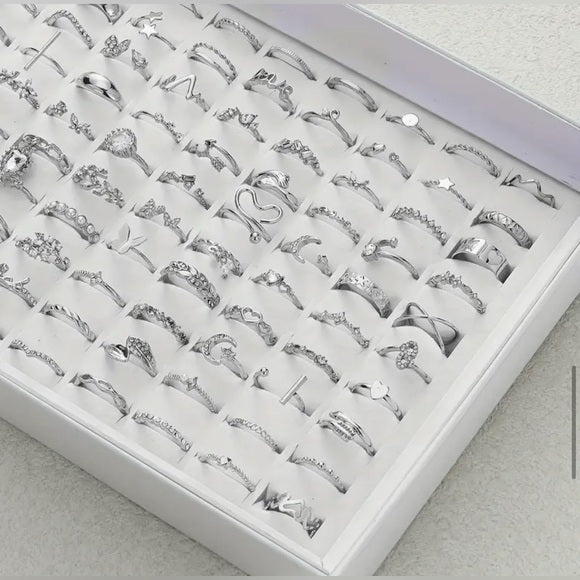 Wholesale Bohemian Style 5-Piece CZ Waterproof & Tarnish Free Stackable Silver Ring Set