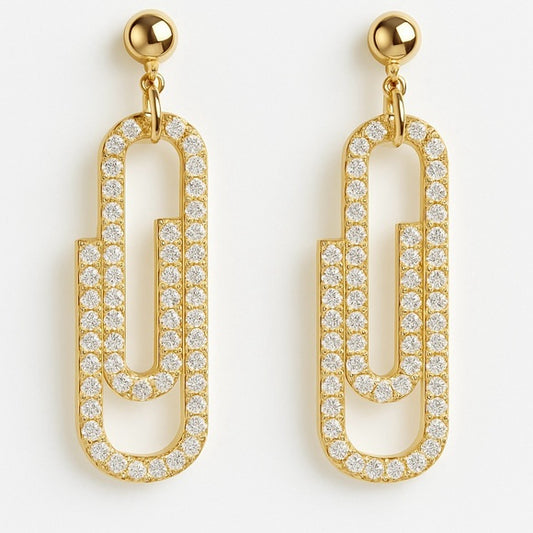 Sparkling 18k Gold Plated Cubic Zircon Paperclip Drop Earrings - Unique & Elegant