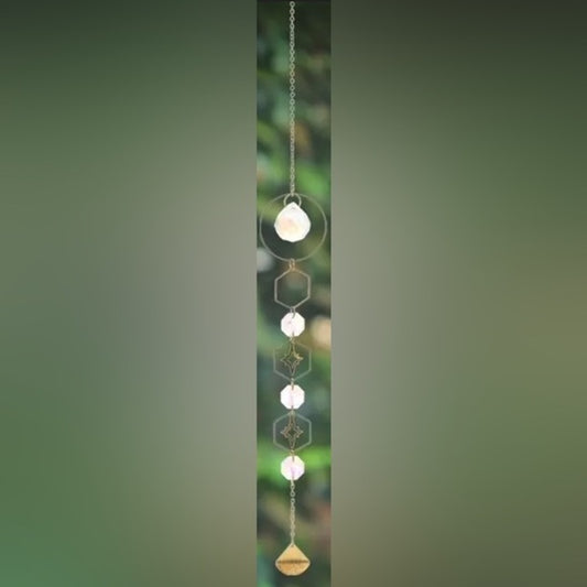 Hanging Gold Crystal Suncatcher Colorful Prism Pendant 17.5in