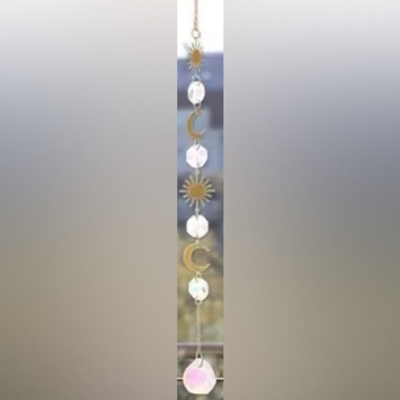 Hanging Gold Crystal Suncatcher Colorful Prism Pendant 17.5in